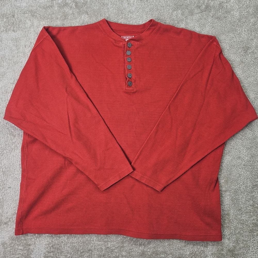 Vintage‎ Marlboro Unlimited Ribbed Thermal Henley Shirt Mens XL Red 90s Cotton
